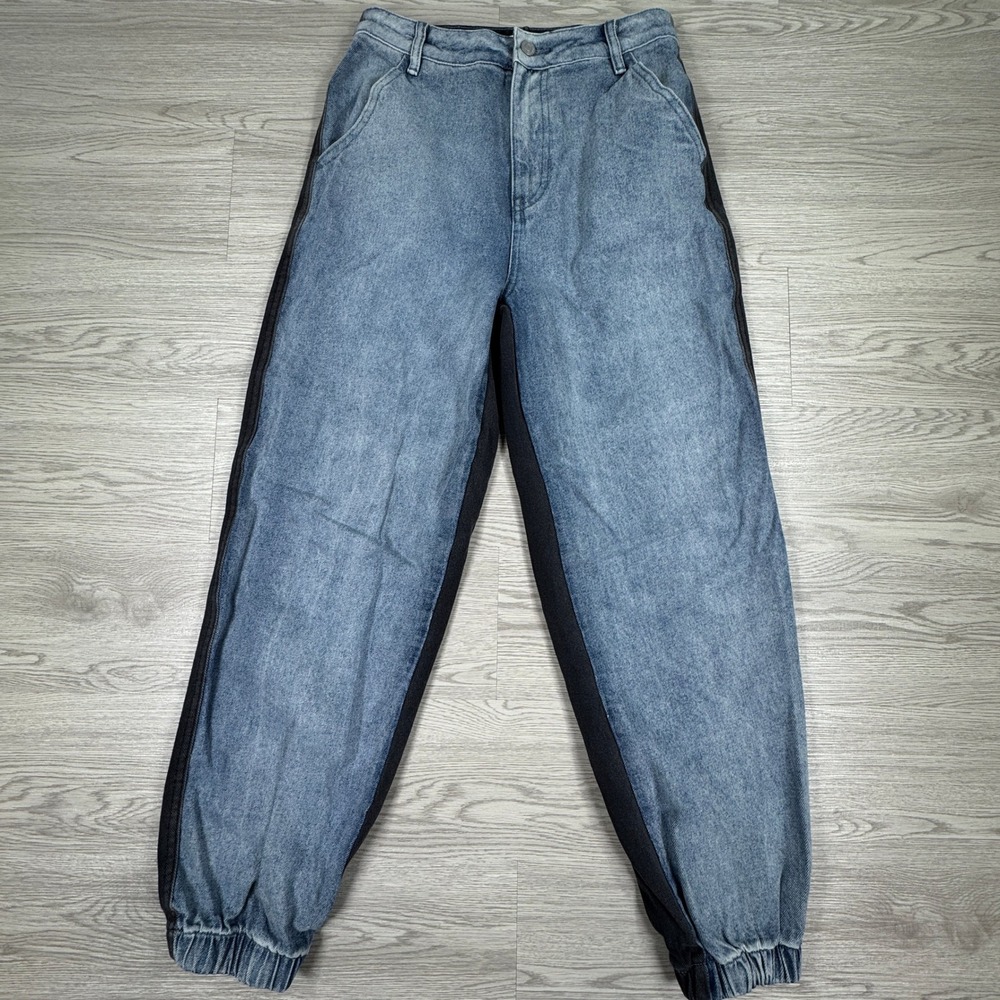 PacSun Women Jogger Jeans Two Tone High Rise Blue Black Size 26 Elastic Cuff